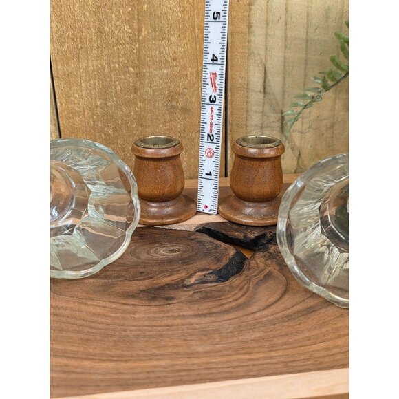 Vintage Glass Candle Holders With Wooden Bases - Elegant Scalloped Design - Perf - Picture 9 of 10